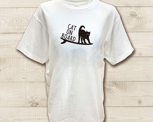 サーフ猫 サーフィンTシャツ 半袖カットソー 子猫の絵 サーフボード