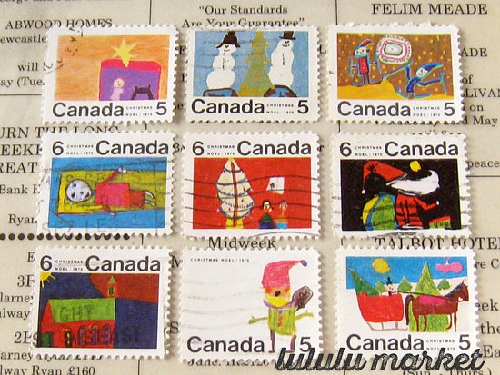 外国切手（カナダ）'70クリスマス児童画 9枚　po-183 1枚目の画像