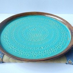 トルコブルー平大皿(印あり) 1枚目の画像