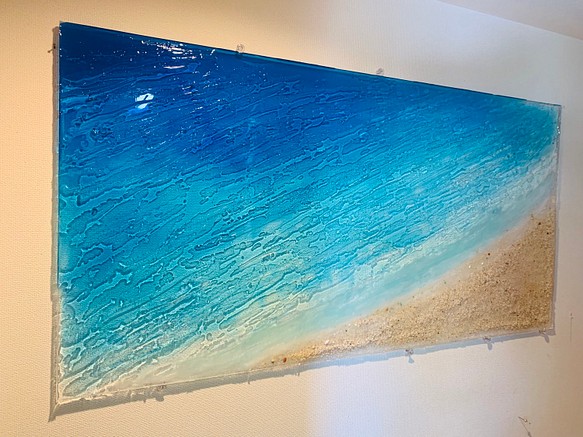 youtatsu様専用　アートパネル エメラルドグリーン&ブルーの海天国に一番近い島 小魚と光るビーチ120×60 1枚目の画像