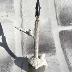 冬の風景とシマエナガたちのジオラマメモスタンド 1枚目の画像