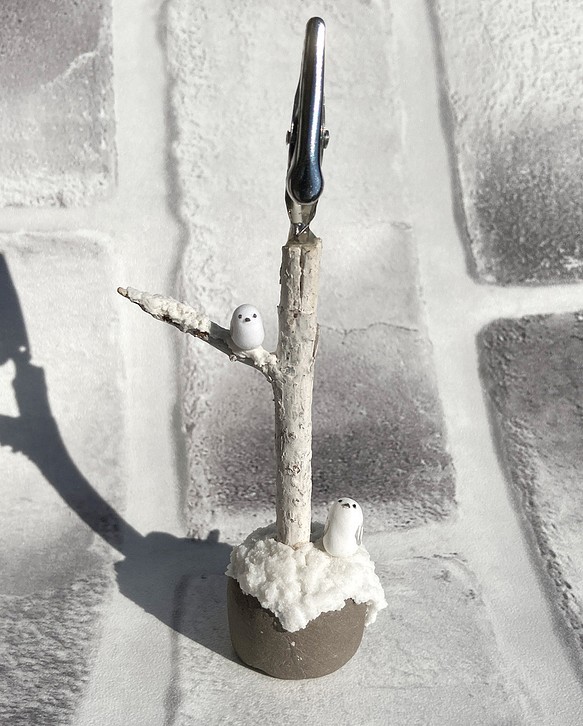 冬の風景とシマエナガたちのジオラマメモスタンド 1枚目の画像