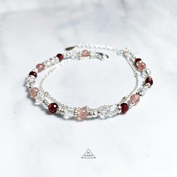 【Rose Blossom - Strawberry Crystal.ガーネットデザインブレスレット】ダブルチェーン 1枚目の画像