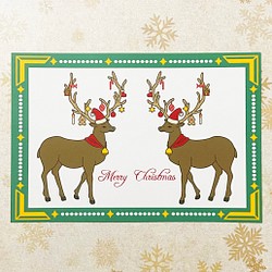 トナカイツリー クリスマスカード5枚セット 緑白ver メリークリスマス 新年 お正月 卯年 レトロ ポストカード 1枚目の画像