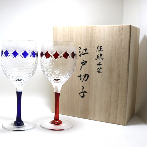 切子　グラス　ワイングラス　瑠璃色　6点セット‼️