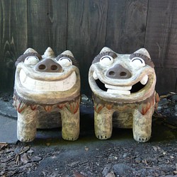 狛犬（特大）　Ｏ-309-310　陶製　/Komainu/陶瓷狗雕像。 1枚目の画像