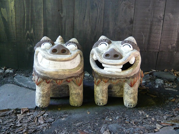 狛犬（特大）　Ｏ-309-310　陶製　/Komainu/陶瓷狗雕像。 1枚目の画像