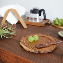 チーク 無垢 小皿 コースター 木製トレイ パン皿 “rinka” Mサイズ φ14cm J-0075 1枚目の画像