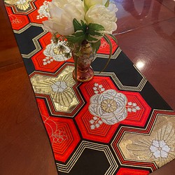豪華刺繍の帯リメイク 正絹テーブルランナー1534 配膳用品・キッチン 