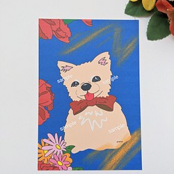 犬イラスト・アート　花とチワワ　2枚ポストカードセット 1枚目の画像