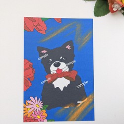犬アート　花とチワワ　2枚ポストカードセット　黒チワワ 1枚目の画像