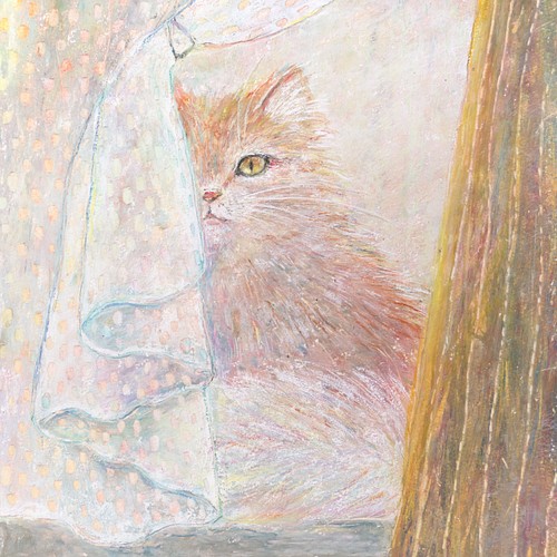 原画「カーテンの向こうの猫」 絵画 TAANA 通販｜Creema(クリーマ)