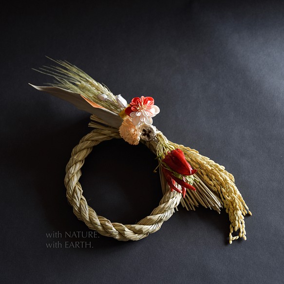 New year Wreath. DRY_sml,RP_2122　- つまみ細工のしめ縄飾り 1枚目の画像