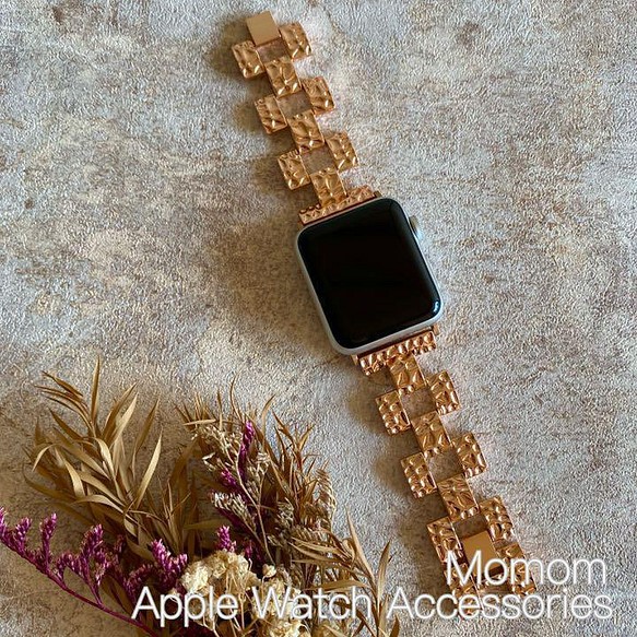 Apple Watch スクエアパターンベルト ローズゴールド 全サイズ対応 1枚目の画像