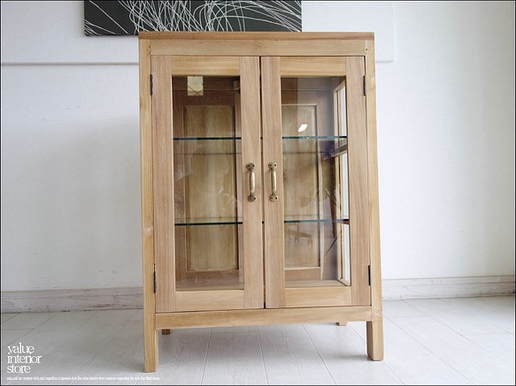 「　T様　オーダー家具　」　チークガラスキャビネットflatNモデル 食器棚 飾り棚 コレクションケース ナチュラル 1枚目の画像