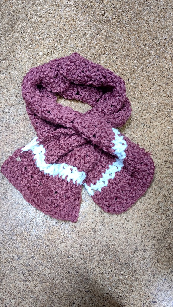 あったかマフラー 手編み かぎ編み 模様編み ラズベリー ピンク