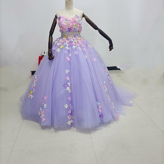 優雅！華麗的！ Purple Bare Top Color Dress Flower Motif Bijou Gorgeous 第1張的照片