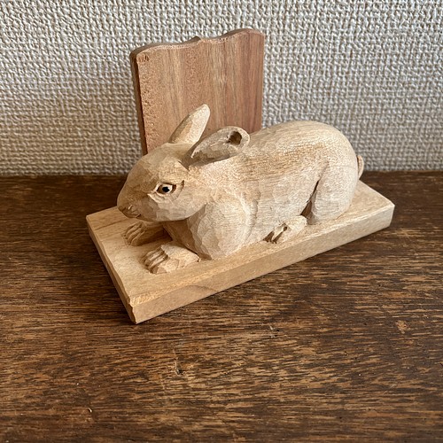 うさぎの彫刻 来年の干支卯年 兎 置物 木彫り手彫り ウサギ 2023坪井