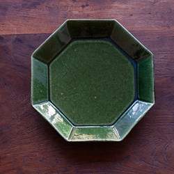 八角大皿　緑色（織部） 1枚目の画像