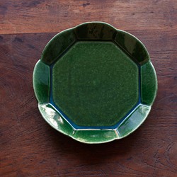 花大皿　緑色（織部） 1枚目の画像