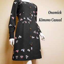 スクエアネック着物ドレス Square neck kimono dress LO-402/S 1枚目の画像