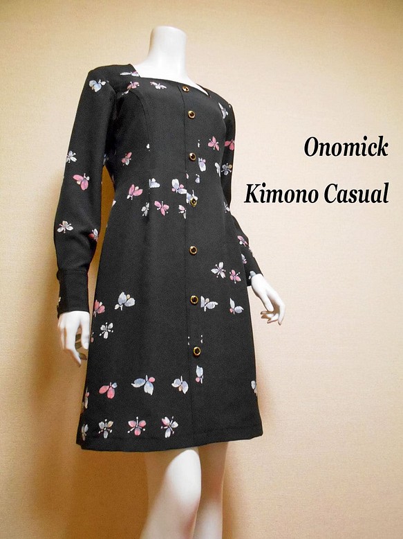 スクエアネック着物ドレス Square neck kimono dress LO-402/S 1枚目の画像