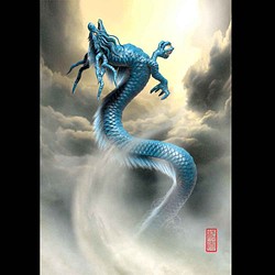 龍の絵「昇龍３・青龍」自作A4　竜の絵 1枚目の画像
