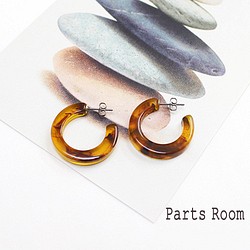 [2 件] 龜甲圈形耳環 [棕色大理石] [鈦柱] -mt-3847 第1張的照片