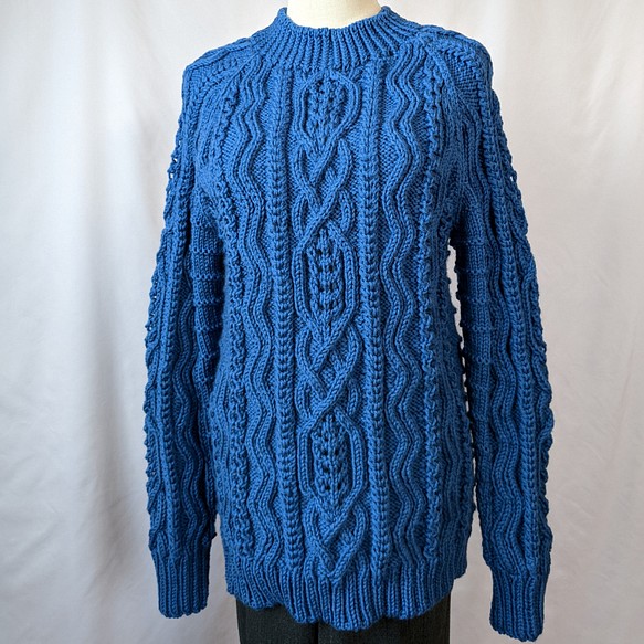 ブルーのアラン模様メンズセーター ニット・セーター ミタノト 通販