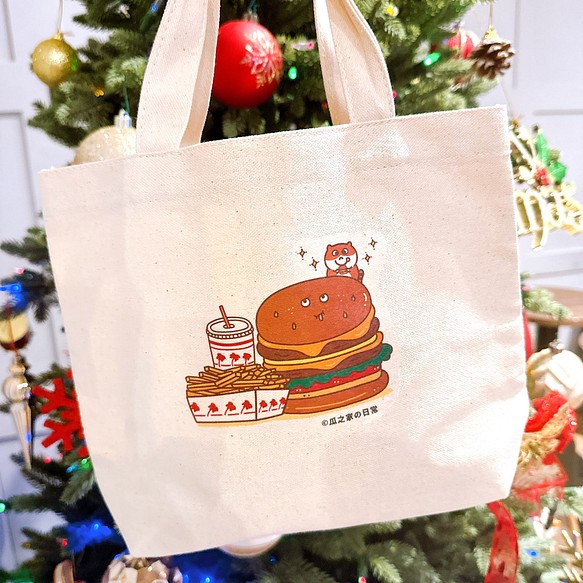 California Burger Baoのデイリーキャットキャンバスバッグ（ランチバッグ） ハンドプリントキャンバスバッグ 1枚目の画像