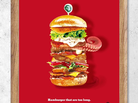 タコハンバーガー　おもしろい　アート  アートポスター　ポスター  A4　全作定評品質　アートseiで検索　C-134 1枚目の画像