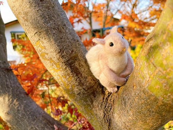 羊毛フェルト　モフモフしっぽの森のリス くすみピンク 1枚目の画像