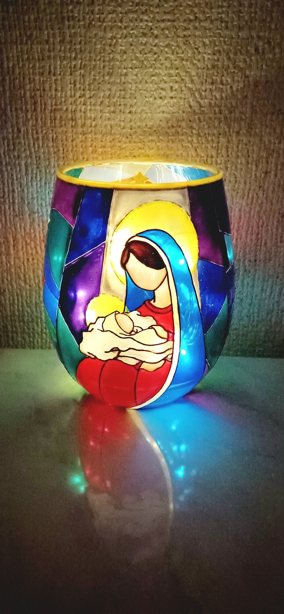 クリスマス キリスト降誕キャンドルホルダー【マリア様と赤子のイエス