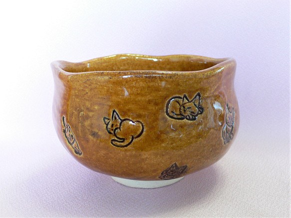 猫がいっぱいの　京焼　抹茶碗 1枚目の画像