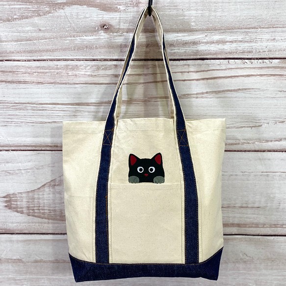 エコバッグ　トートバッグ　ひょっこり猫ちゃん① ハンドメイド