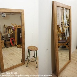 オールドチーク無垢材 姿見鏡150cm×70cm 全身ミラー アジアン家具 古材 チーク材 木製フレーム 天然木 1枚目の画像