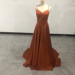 高品質！パーティードレス テラコッタ色 リボン 背中見せ 前撮り結婚式 2次 ドレス David1021k Dress 通販｜Creema(クリーマ)