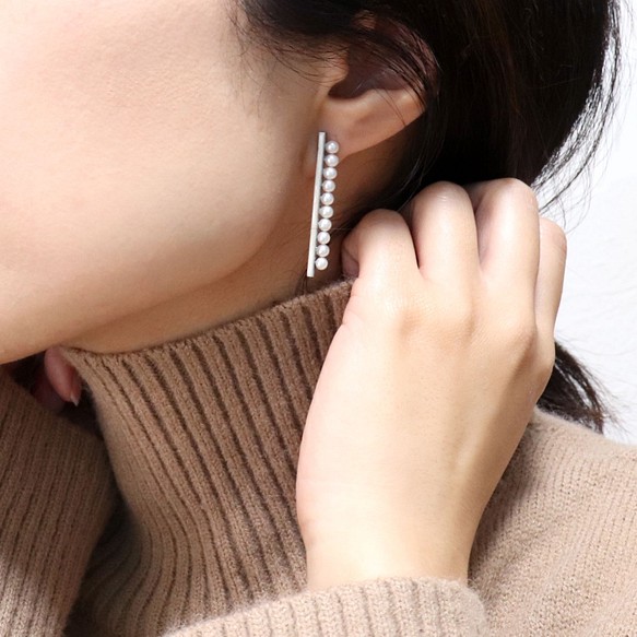 ステンレス × 淡水パールピアス L ~ ridge stainless×pearl pierce L