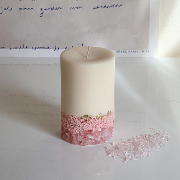 【ローズクォーツ】クリスタルピラーキャンドル - Crystal pillar candle  Rose quartz 1枚目の画像