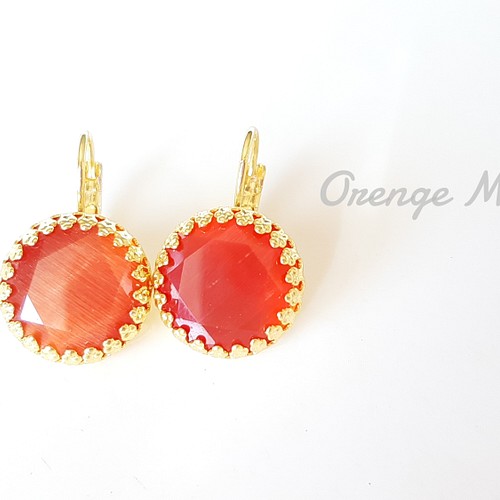 新入荷『OrangeMoonstone』のひとめぼれ天然石ピアス ピアス（フック