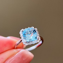 天然ダイヤモンド付きアクアマリンリングk18 指輪・リング パール大好き(購入前にコメントください) 通販｜Creema(クリーマ)
