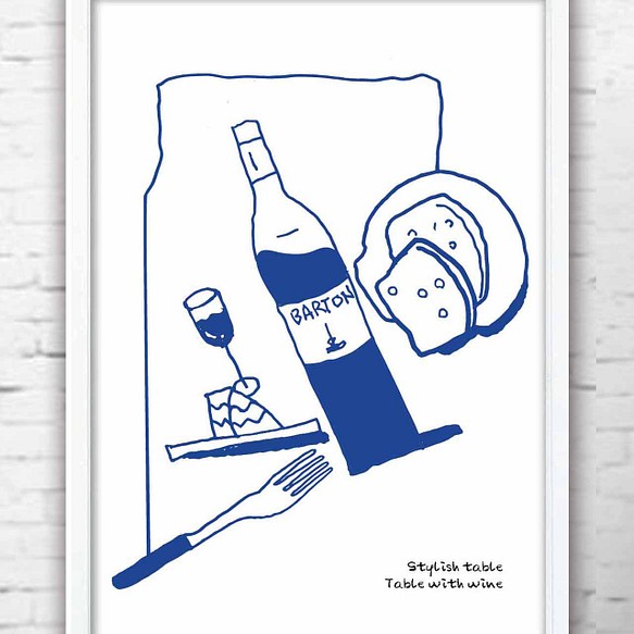 テーブル ワイン イラスト アート アートポスター ポスター A4