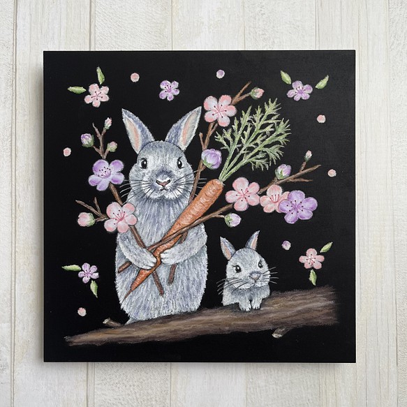 ウサギの親子（受注制作）✨チョークアート・原画 絵画 にじいろ 通販