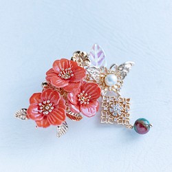 枚数限定 夜桜のヘアクリップ 金箔風硝子ソメイヨシノ - その他