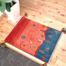 ペルシャ絨毯 ギャッベ 玄関マット 88x58 茜色 花 カーペット・絨毯 