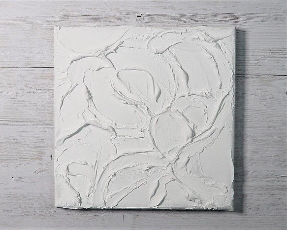 抽象画 アクリル画 キャンバス 18×18㎝ texture-art ｢白い花咲く｣ 絵画