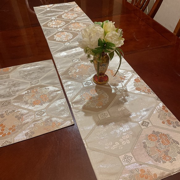 特売 1970 豪華刺繍 正絹テーブルランナー 帯リメイク お正月 テーブル