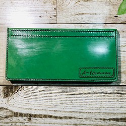 本革製ひたすら薄い長財布　両面カードポケット 　　　　 色：グリーン 1枚目の画像