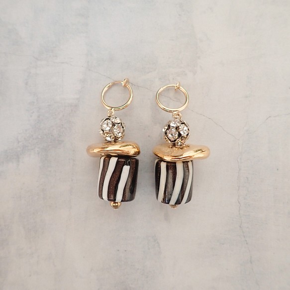 Bijou Earring ーStripe beadsー E89 イヤリング・ノンホールピアス