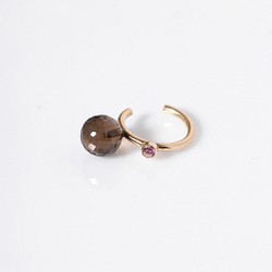 #939C_S 14KGF 煙晶和 2mm 寶石耳環 第1張的照片